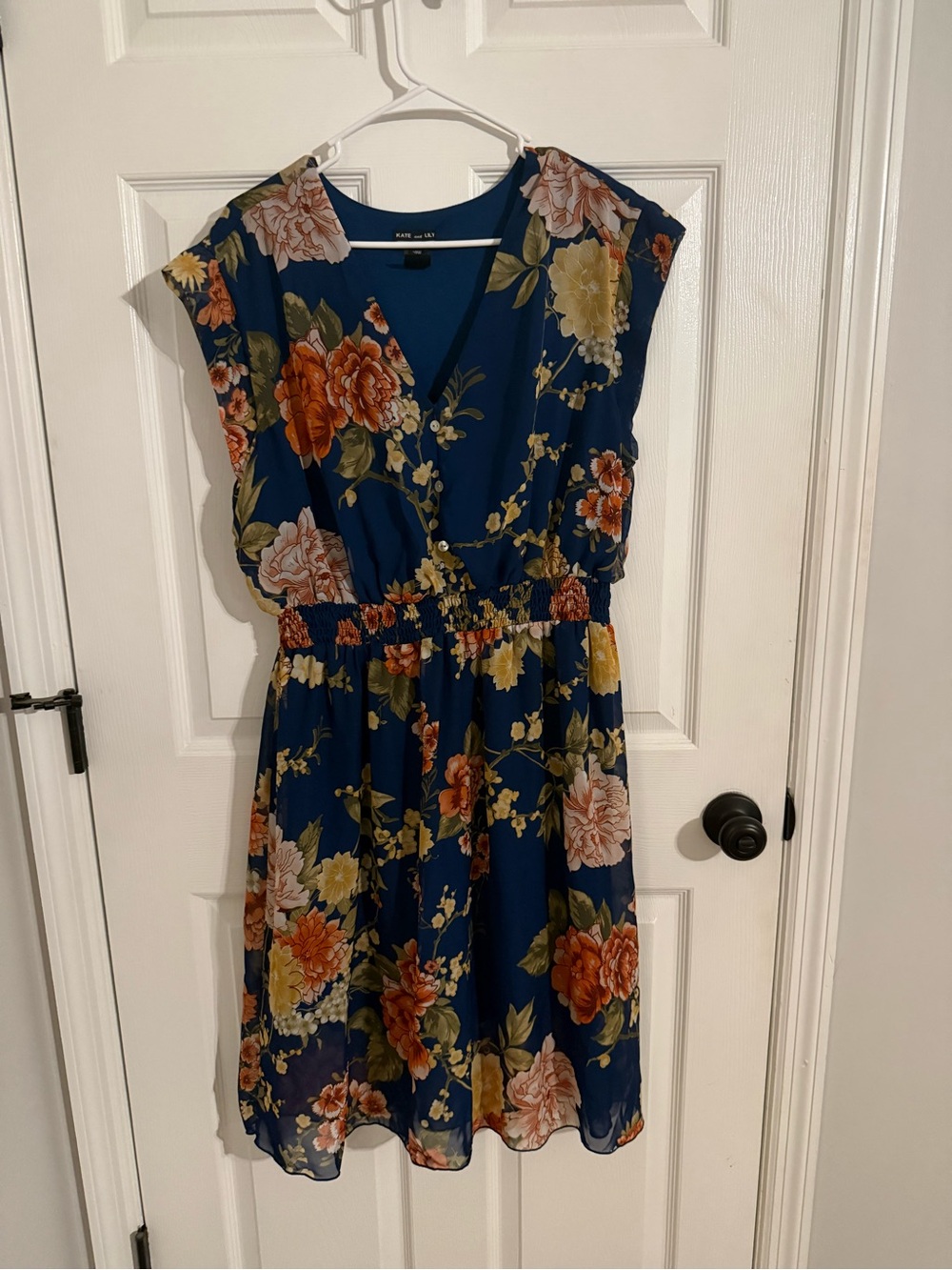 Floral V-Neck Midi Dress in Navy by KATE & LILY